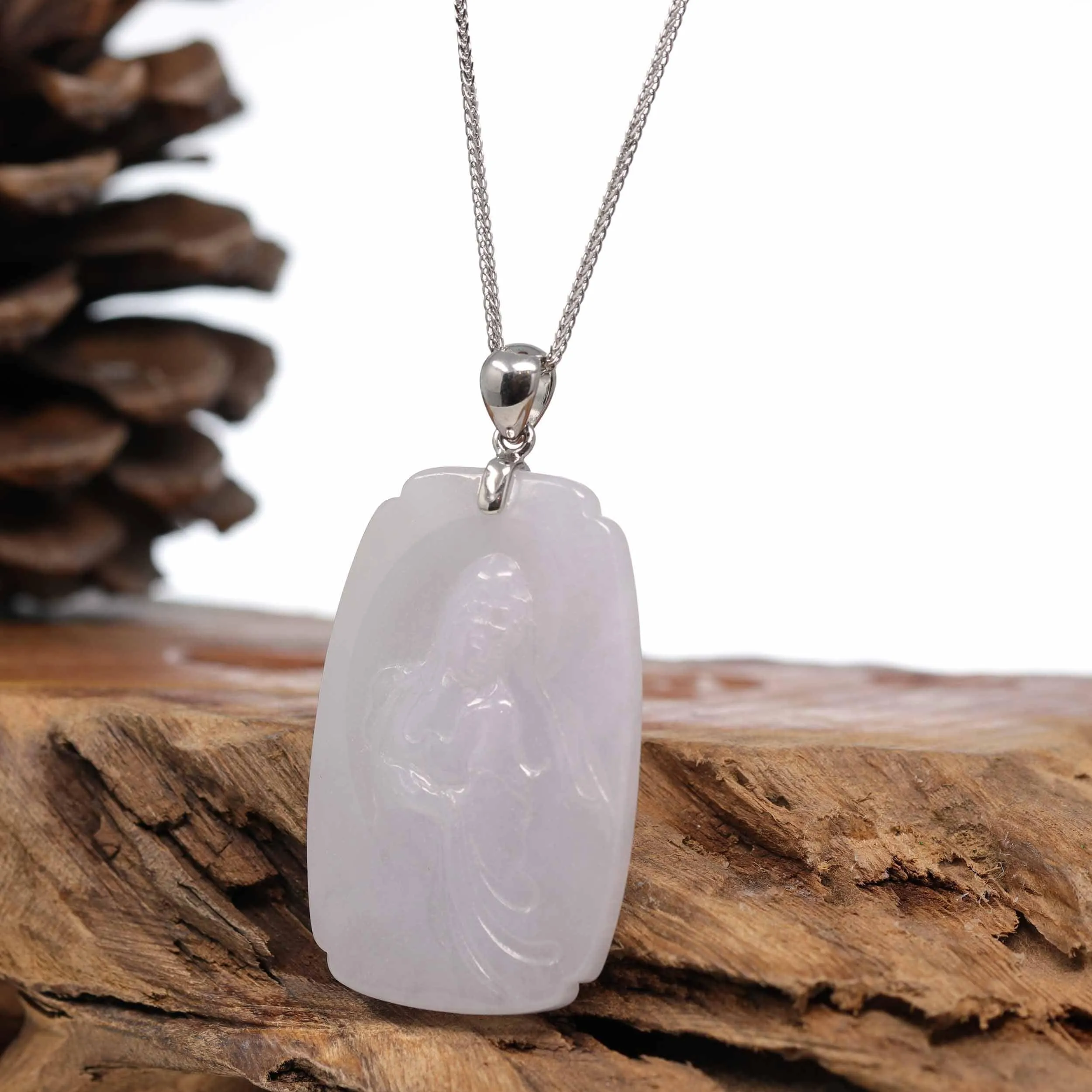 RealJade® Co. Genuine Burmese Lavender Jadeite Jade Guanyin Pendant Necklace