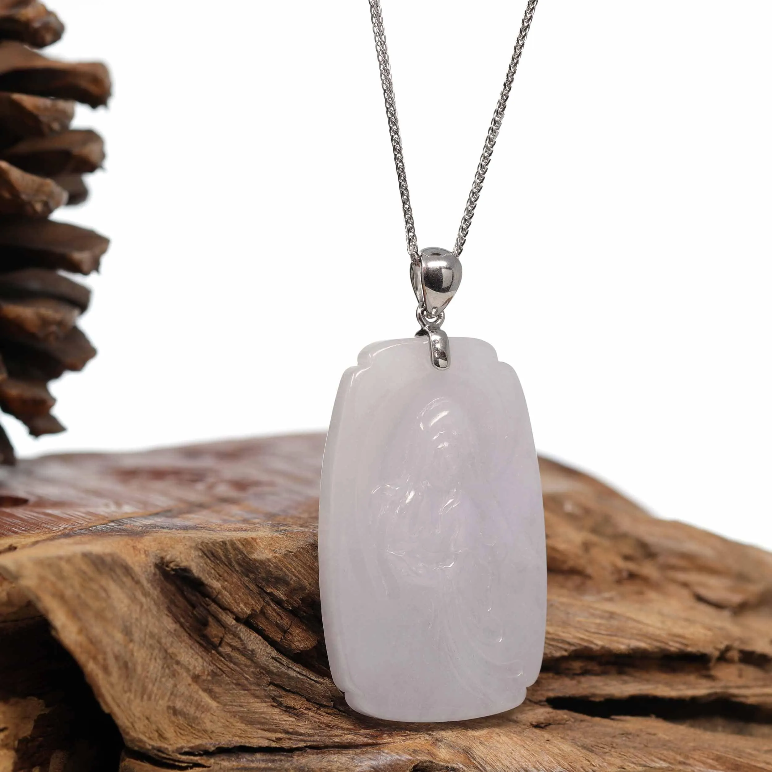 RealJade® Co. Genuine Burmese Lavender Jadeite Jade Guanyin Pendant Necklace