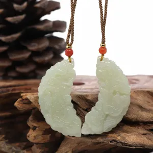 RealJade® Co. "Dragon & Phoenix" Genuine HeTian White Nephrite Jade Pendant Necklace