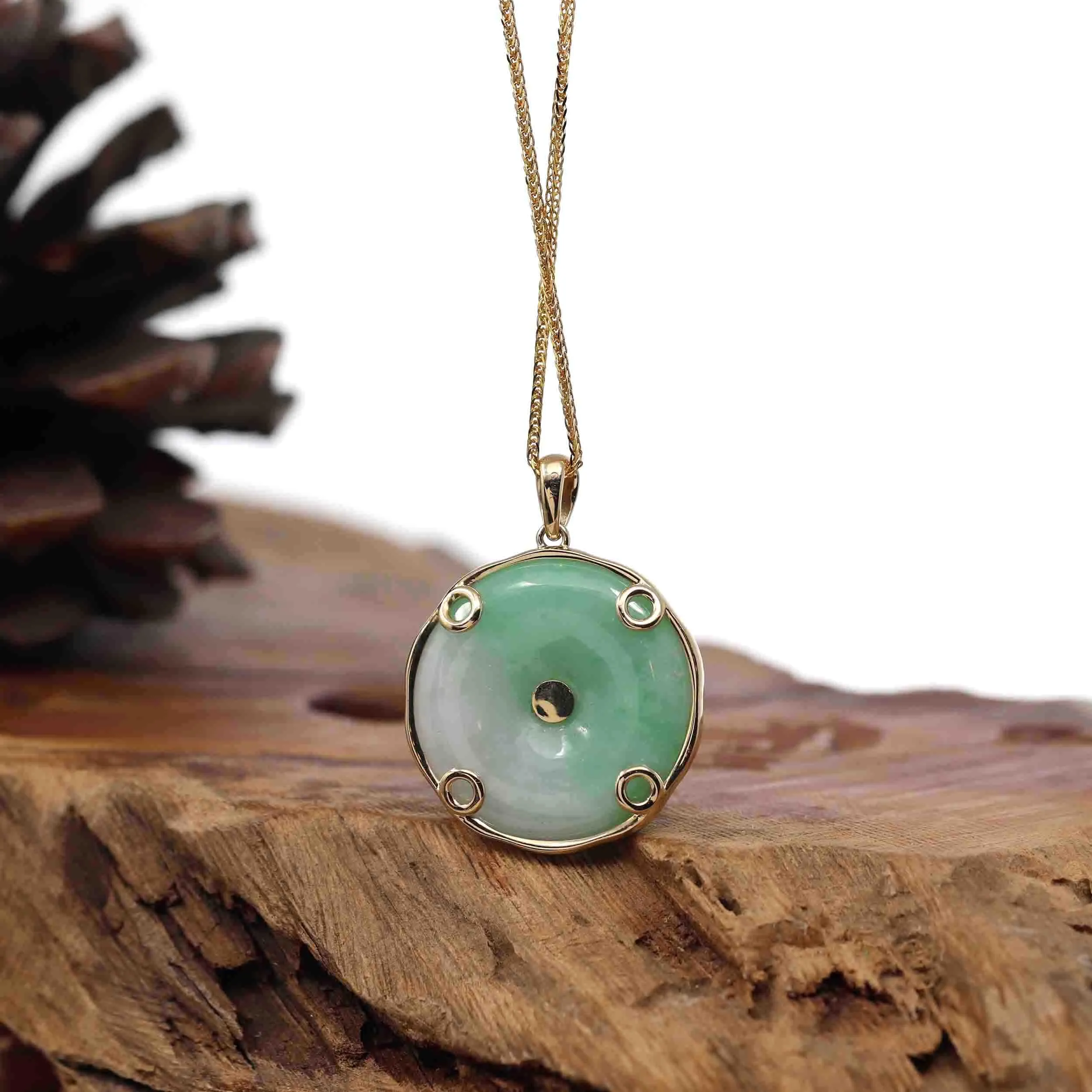 RealJade® Co. "Good Luck Button" Necklace Lavender Green Jadeite Jade Lucky KouKou Pendant Necklace