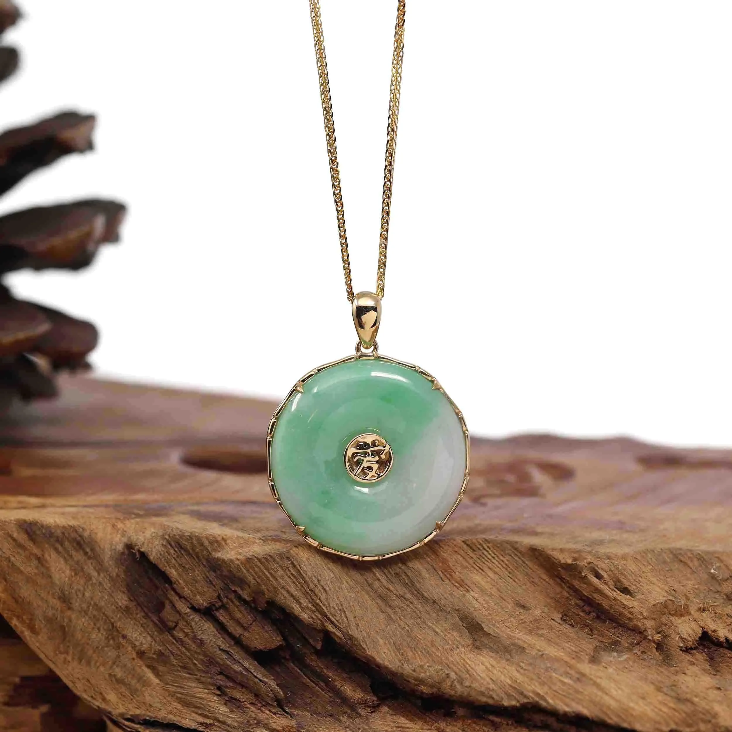 RealJade® Co. "Good Luck Button" Necklace Lavender Green Jadeite Jade Lucky KouKou Pendant Necklace