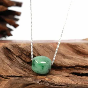 RealJade® Co. "Good Luck Button" Necklace Rich Blue-Green Jade Lucky TongTong Pendant Necklace