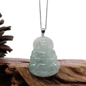 RealJade® "Goddess of Compassion" Genuine Burmese Ice Blue Jadeite Jade Guanyin Necklace With Good Luck Design Silver  Bail