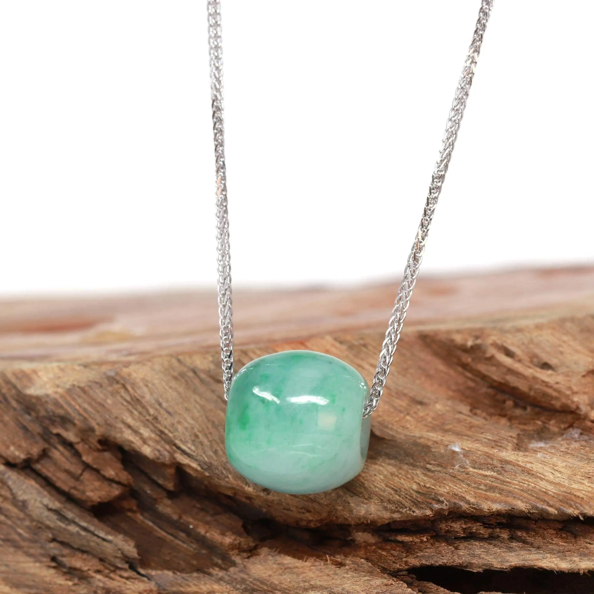 RealJade® "Good Luck Button" Necklace Real Blue-Green Jade Lucky TongTong Pendant Necklace