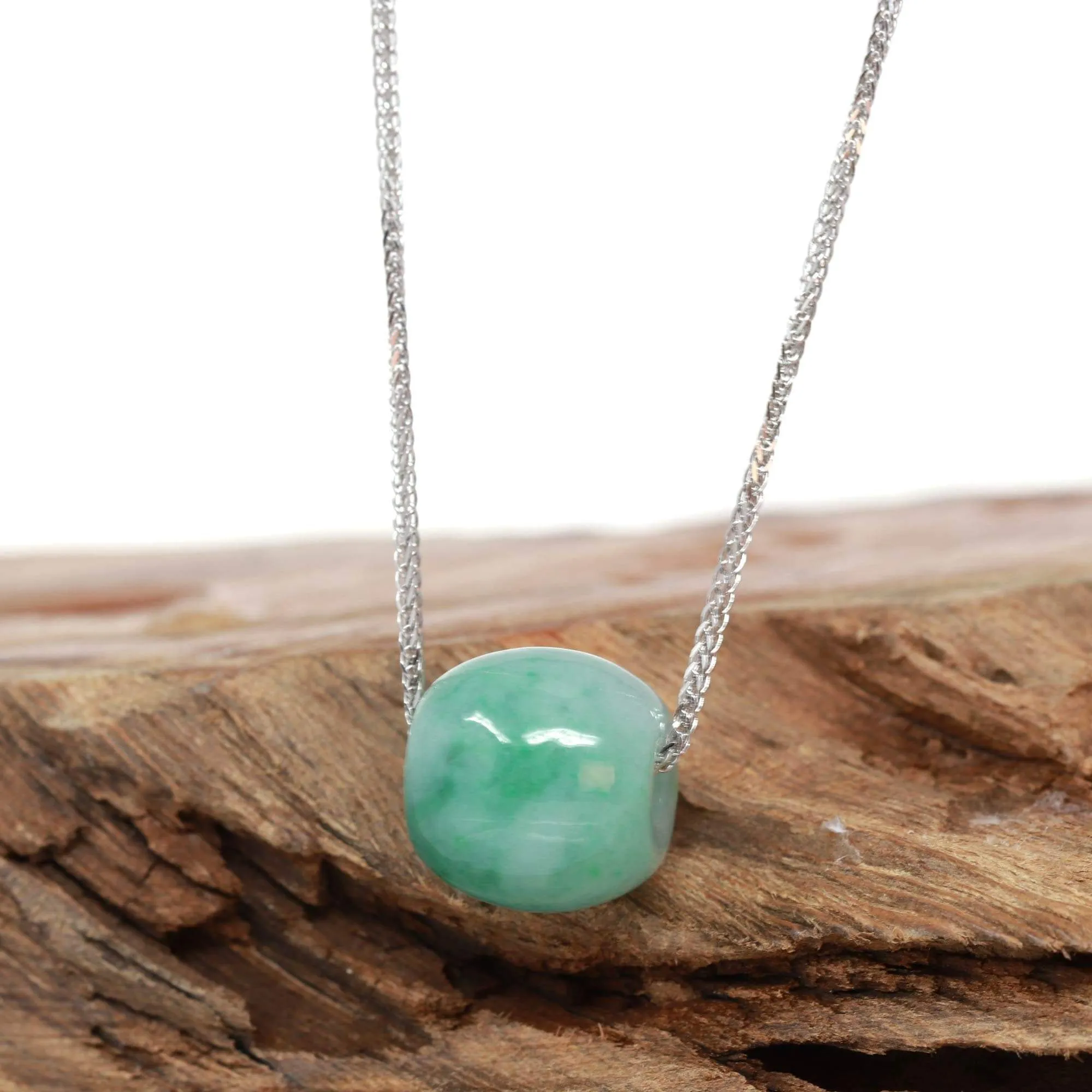 RealJade® "Good Luck Button" Necklace Real Blue-Green Jade Lucky TongTong Pendant Necklace