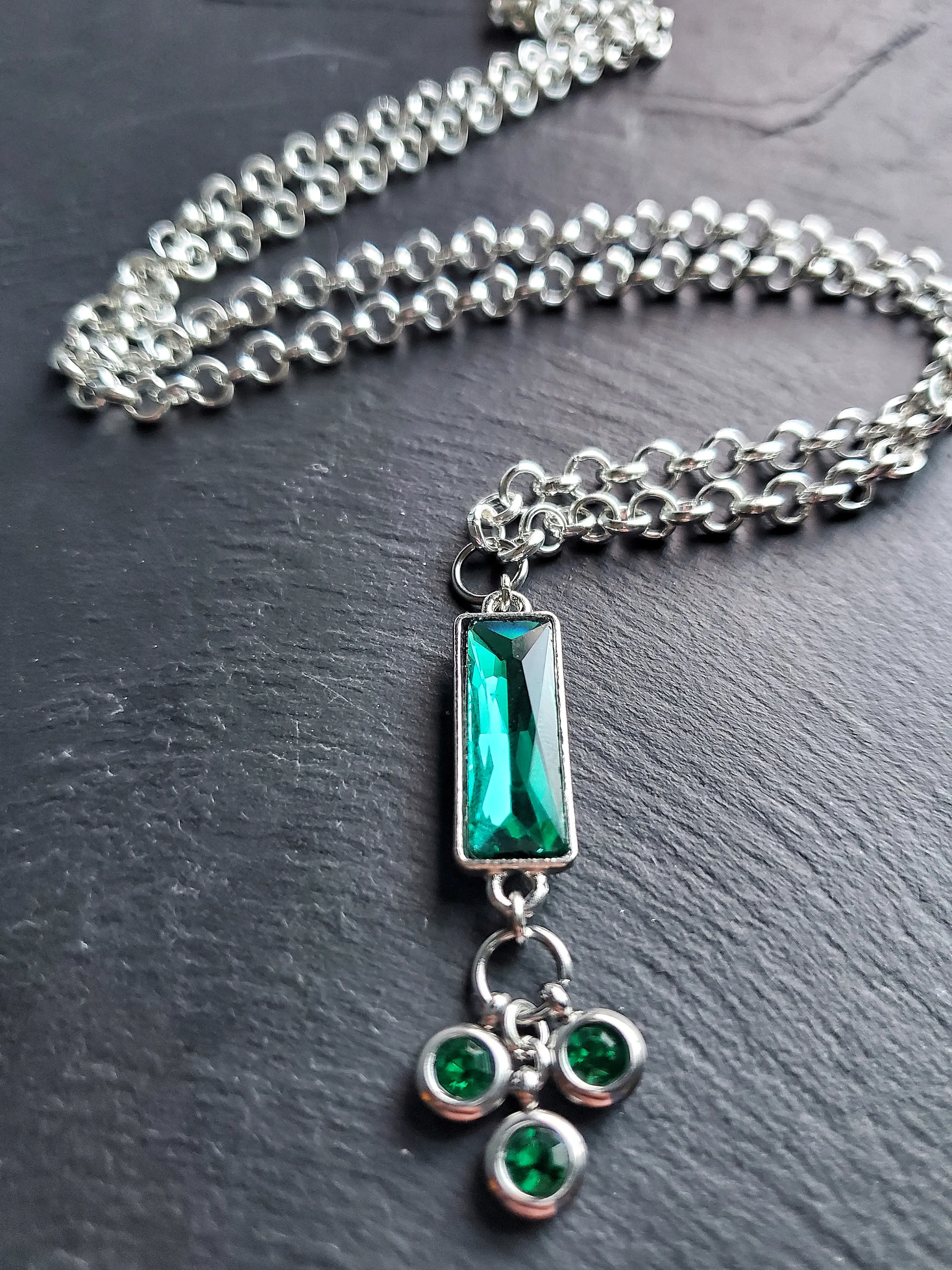 Rhinestone Bar Necklace in Green, Blue or Black