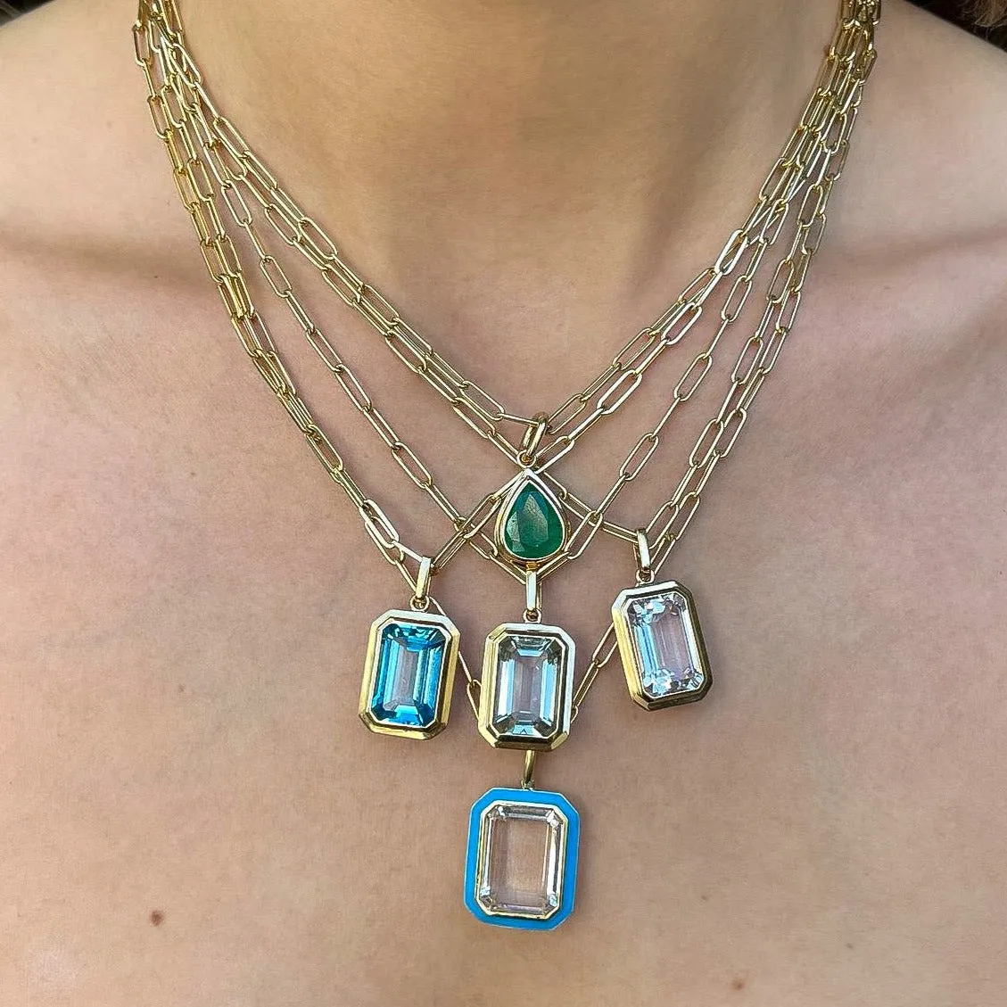 Rock Crystal Emerald-Cut Necklace with Turquoise Enamel