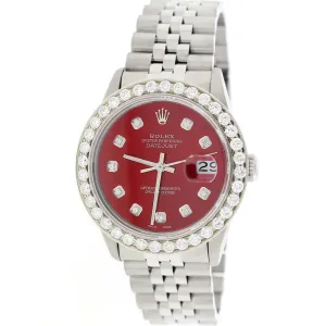 Rolex Datejust 36mm Steel Jubilee Watch w/Candy Red Diamond Dial &amp; 2.7CT Bezel TFJ-142508143