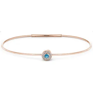 Rose Gold Finish Finish Sterling Silver Round Simulated Blue Topaz Birth Gem Bracelet with Simulated Diamonds