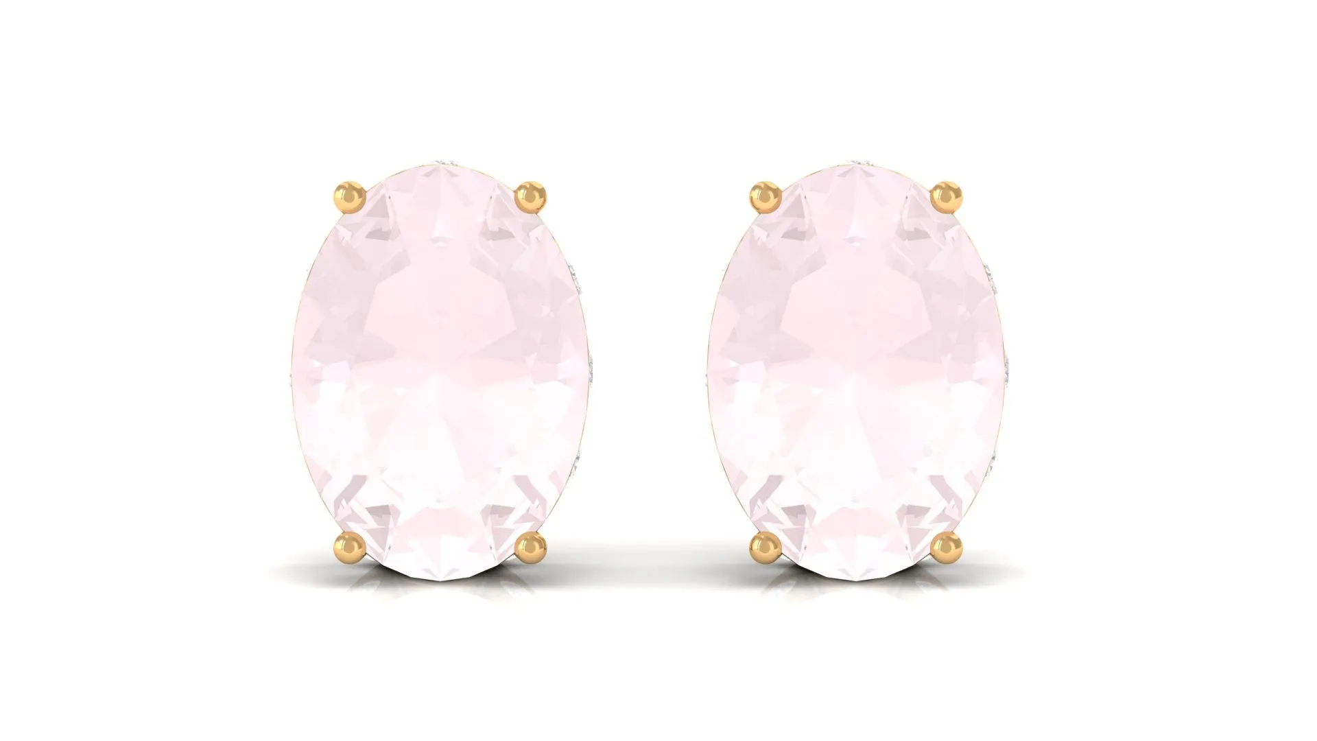 Rose Quartz Oval Stud Earrings with Diamond