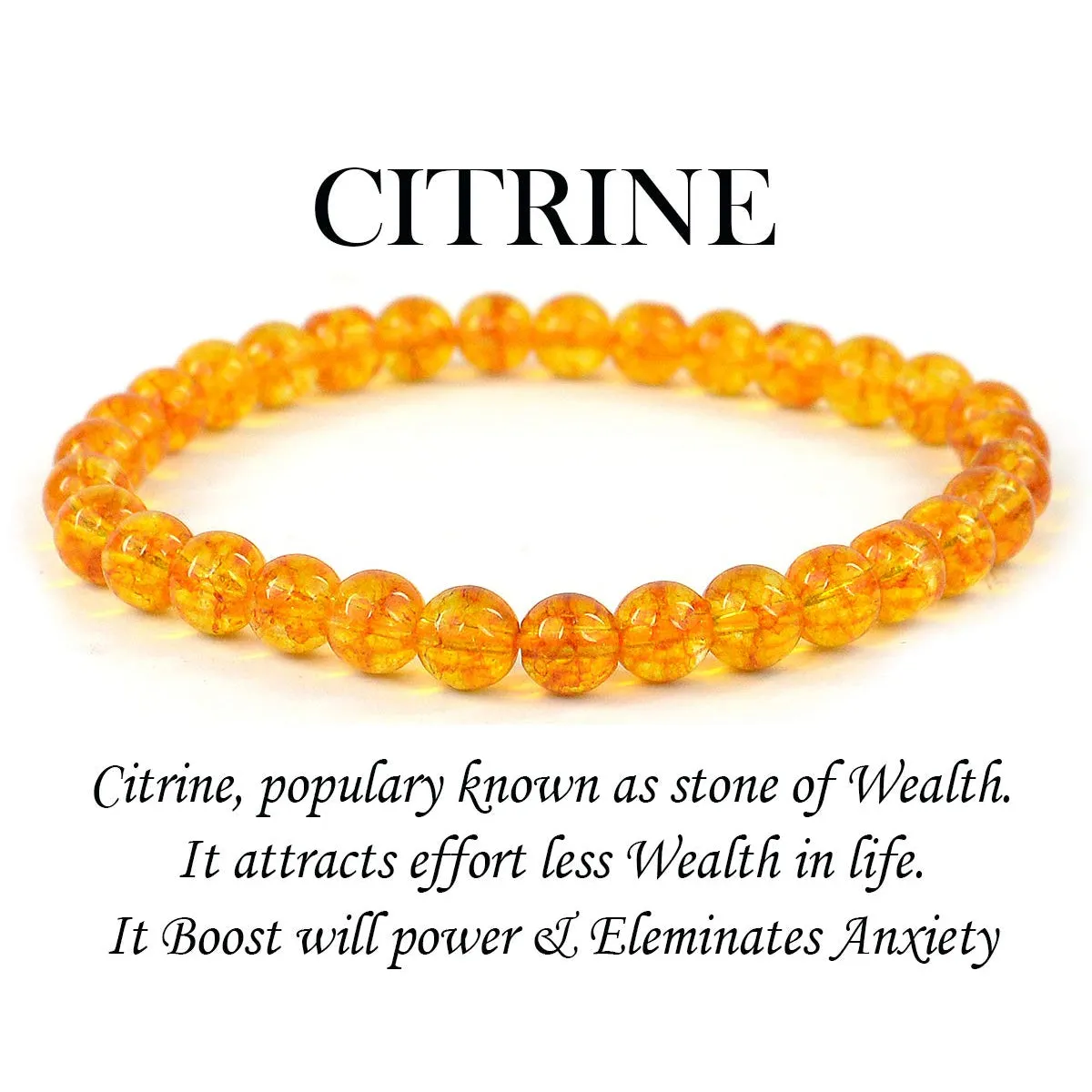 Round Beads Natural Citrine Stone 8 mm Bracelet For Reiki Chakra Yoga Meditation| Semi Precious Gemstones Stretchable Bracelet