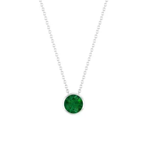 Round Shape Emerald Solitaire Necklace in Bezel Setting