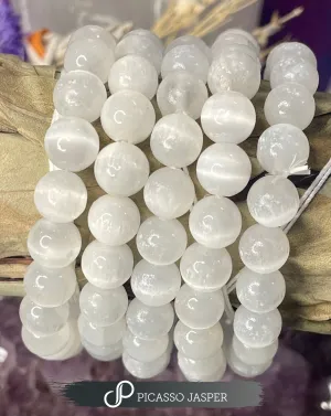 Selenite Bracelet, 6mm or 8mm bead: Liquid Light   Profound Peace