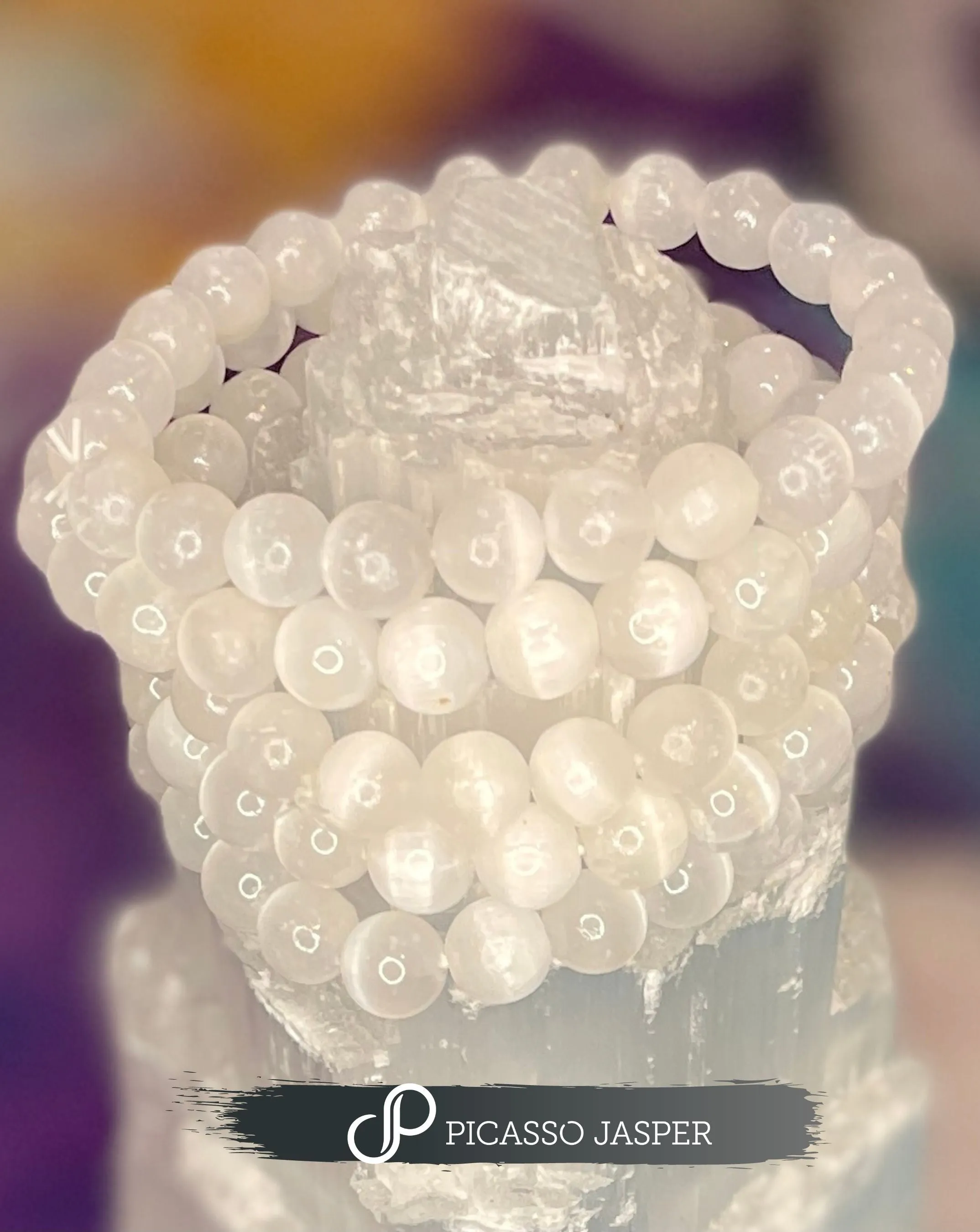 Selenite Bracelet, 6mm or 8mm bead: Liquid Light   Profound Peace