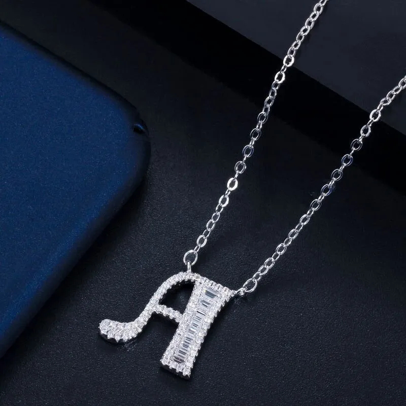 Shimmering Zircon Encrusted Personalized A-Z Initial Letter Pendant Necklaces