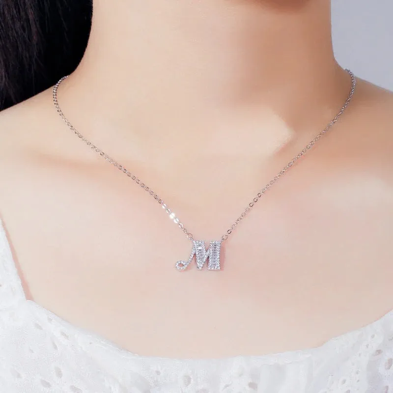 Shimmering Zircon Encrusted Personalized A-Z Initial Letter Pendant Necklaces