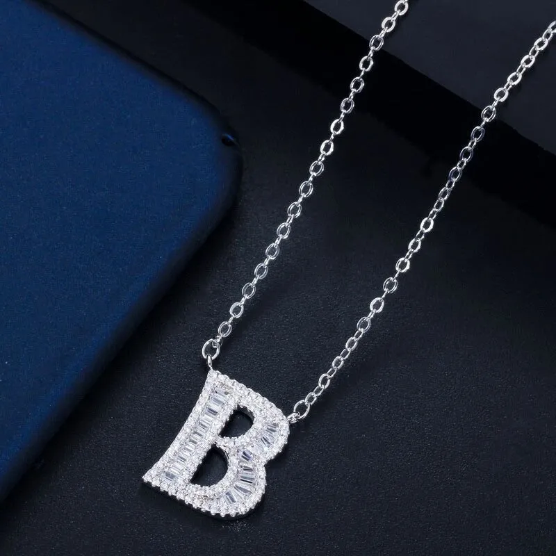 Shimmering Zircon Encrusted Personalized A-Z Initial Letter Pendant Necklaces