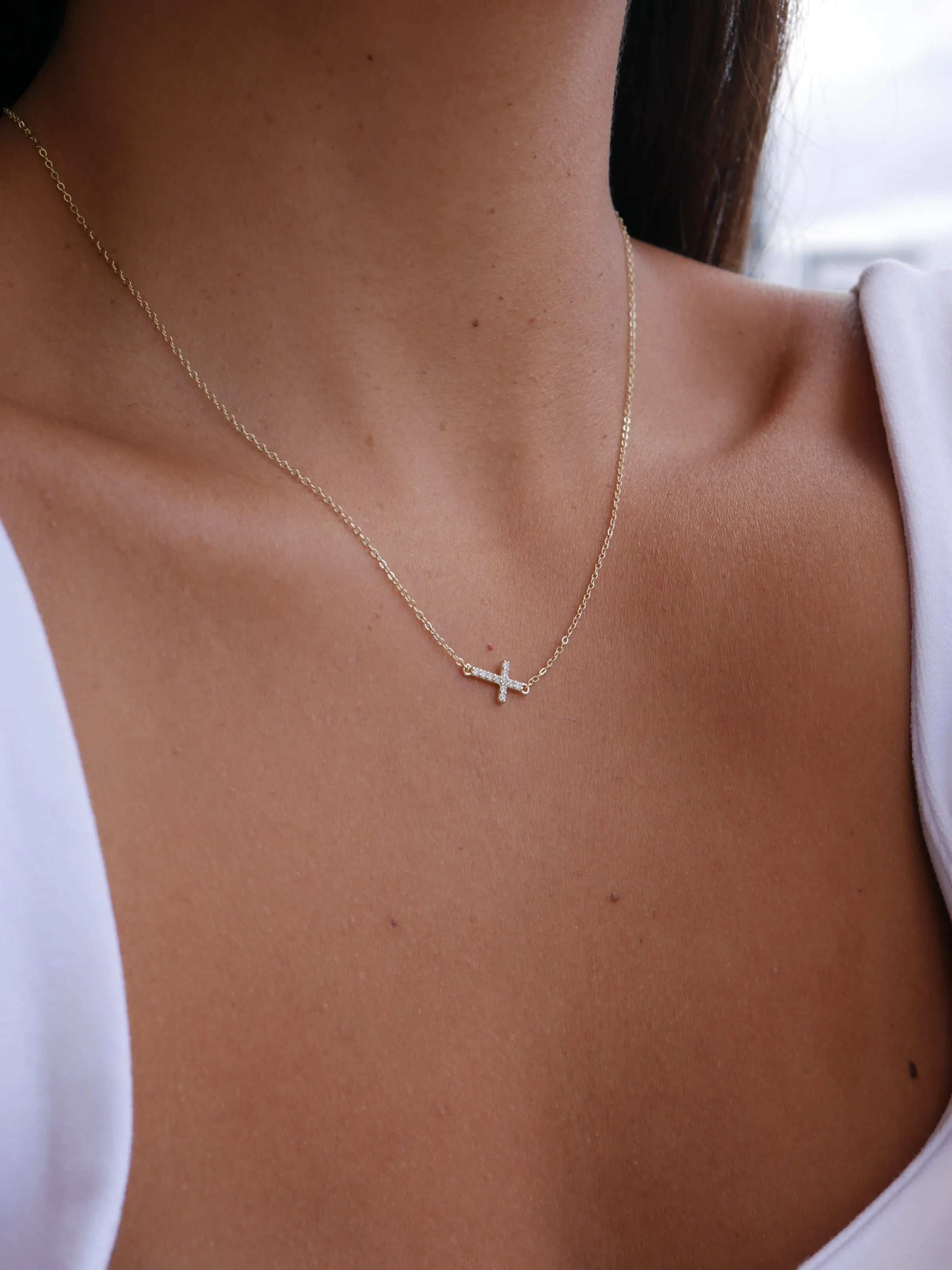 Sideways Cross Necklace 925 Sterling Silver Zircon Dainty Luxury Necklaces