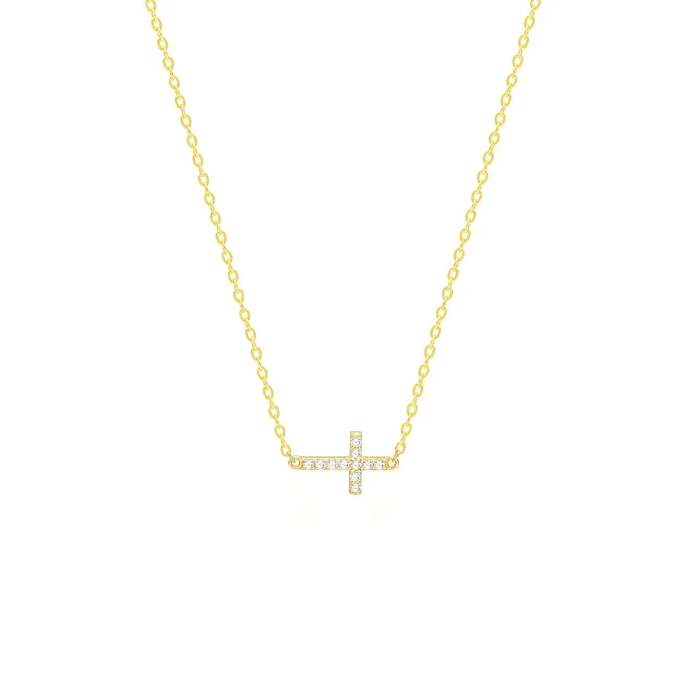 Sideways Cross Necklace 925 Sterling Silver Zircon Dainty Luxury Necklaces