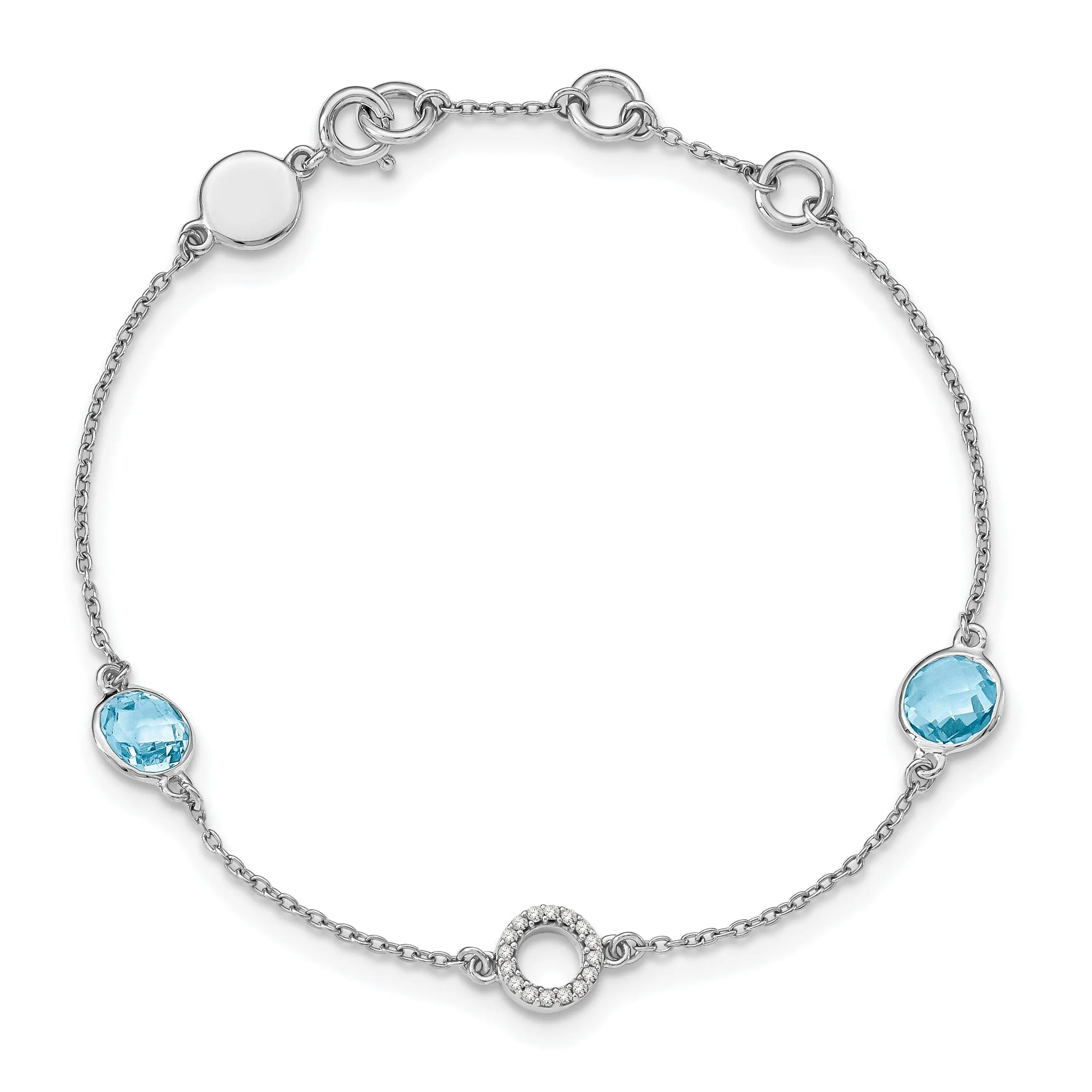 Silver Blue Topaz Gemstone Diamond Bracelet