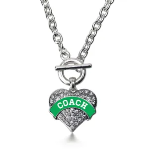 Silver Coach - Emerald Green and White Pave Heart Charm Toggle Necklace