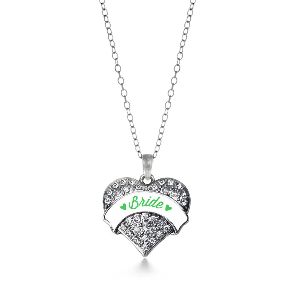 Silver Emerald Green Bride Pave Heart Charm Classic Necklace