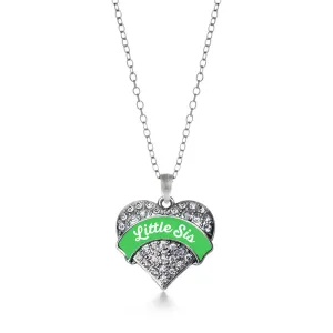 Silver Emerald Green Little Sister Pave Heart Charm Classic Necklace