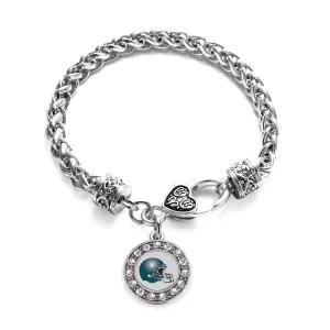 Silver Grey and Turquoise Team Helmet Circle Charm Braided Bracelet