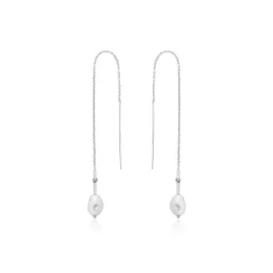 Silver Pearl Threader Earrings