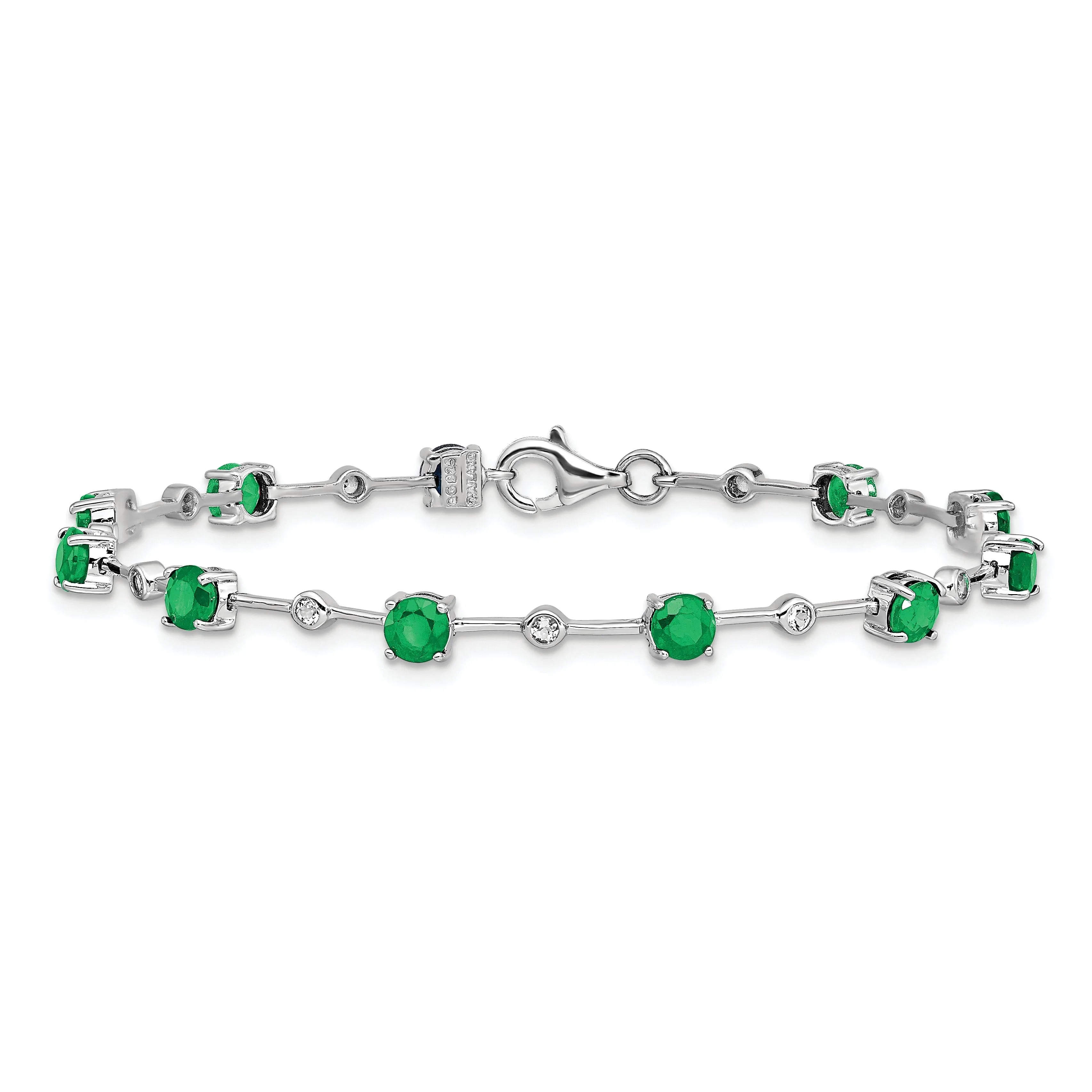 Silver Polished Emerald Bezel Topaz Bracelet