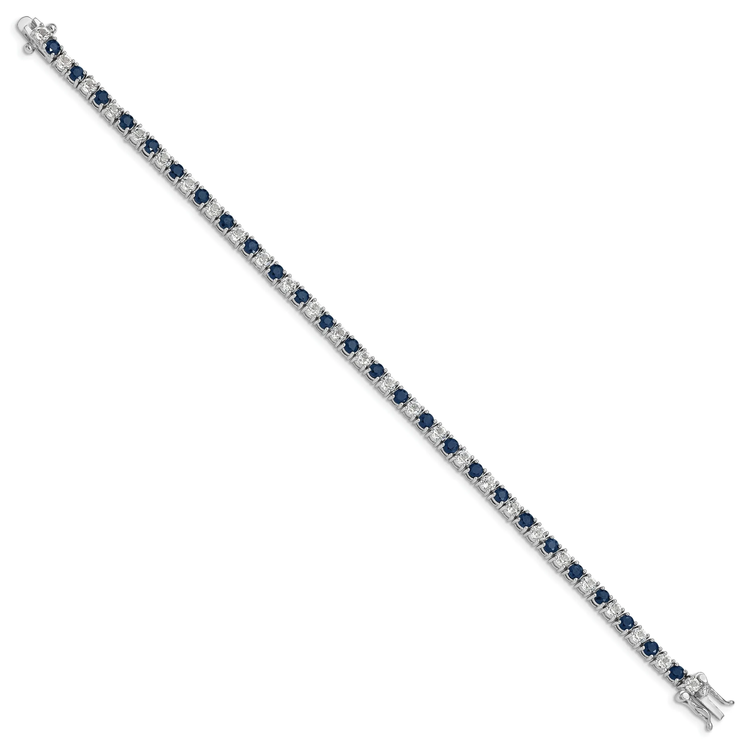 Silver Sapphire White Topaz Tennis Bracelet