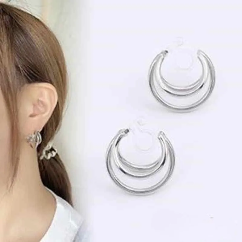 Silver Triple Invisible Clip On Hoop Earrings