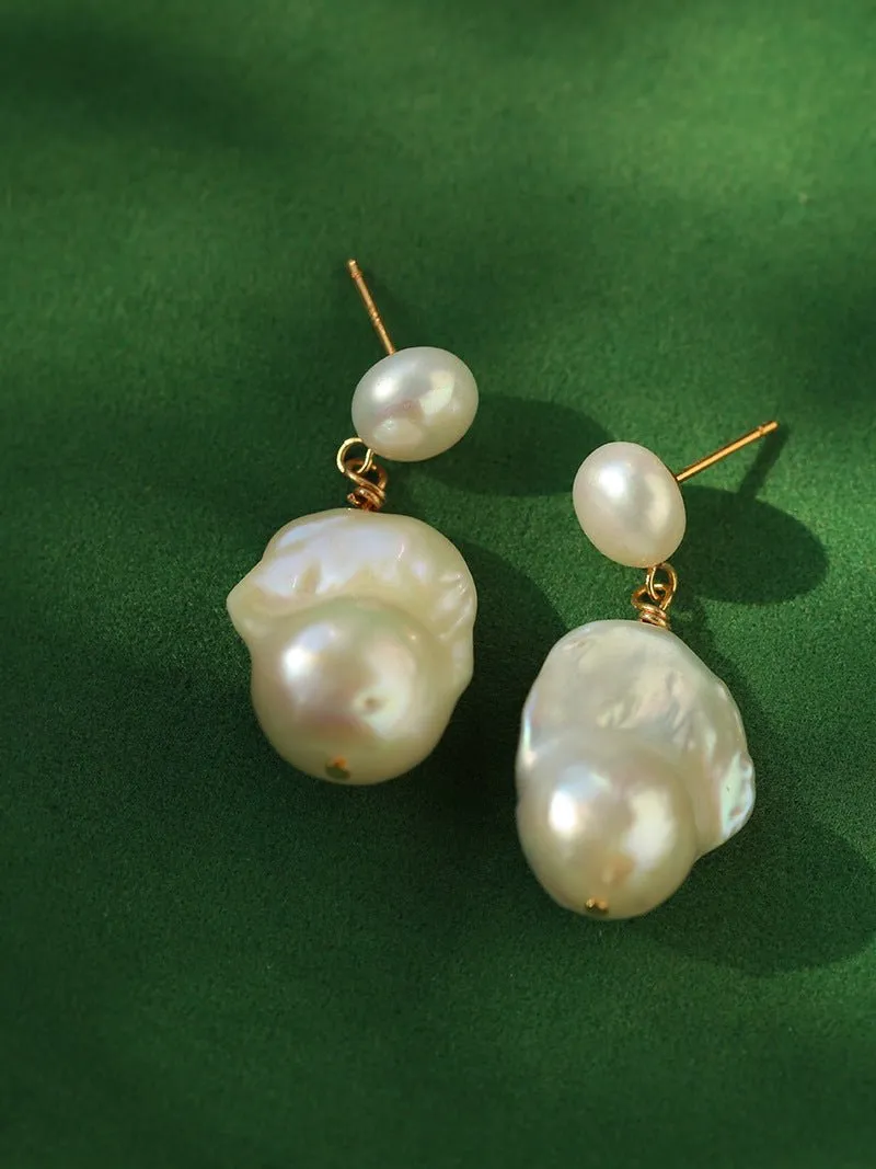 Simple Freshwater Baroque Pearl Drop Earrings