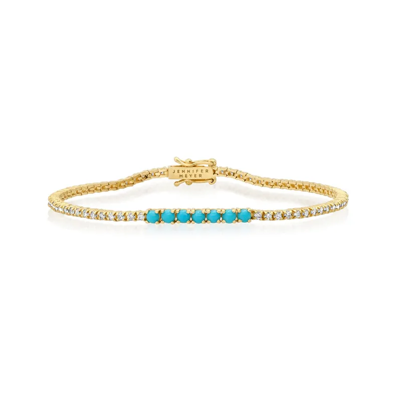 Small 4-Prong Diamond Tennis Bracelet with Large Turquoise Accent