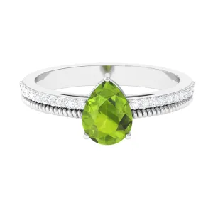 Solitaire Peridot and Diamond Ring with Twisted Rope