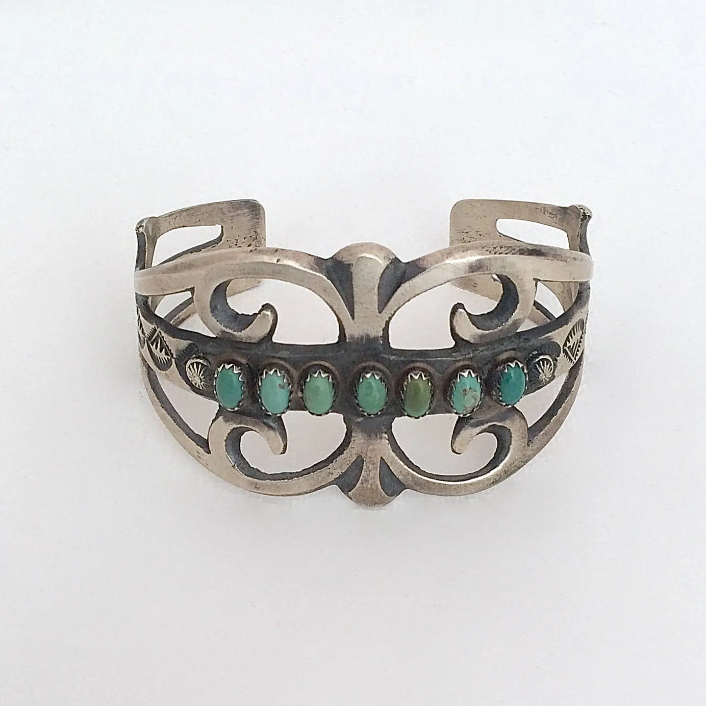 SOUTHWEST STUNNER Navajo Sterling Silver & Turquoise Cuff by Martha Cayatineto