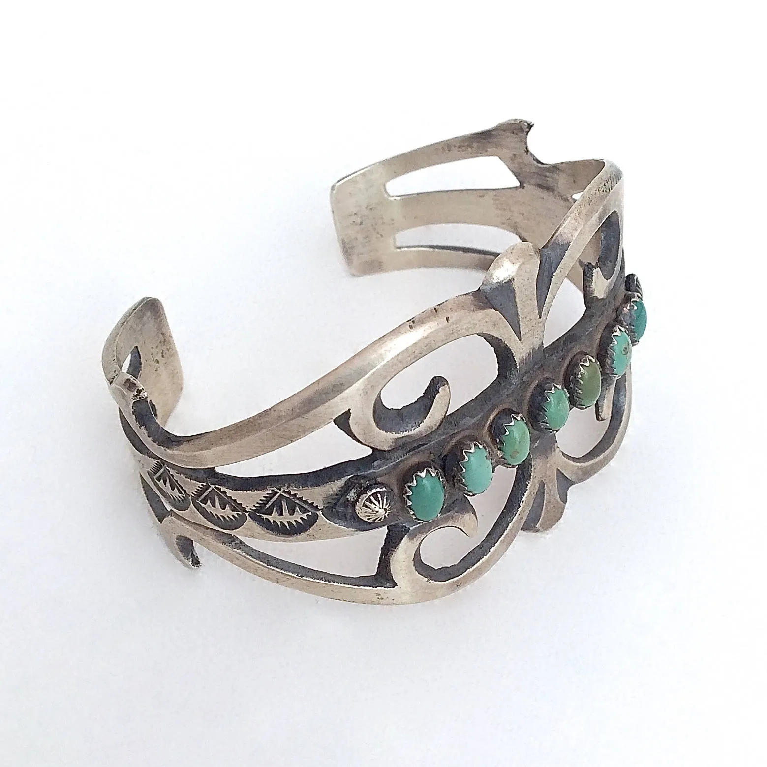 SOUTHWEST STUNNER Navajo Sterling Silver & Turquoise Cuff by Martha Cayatineto