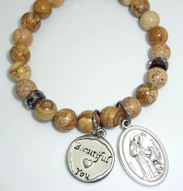 St. Francis Patron Saint of Animals Semi-precious Mala Bead Bracelet