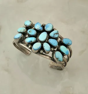 Stamped Sterling Silver Golden Hills Turquoise Cluster Cuff Bracelet