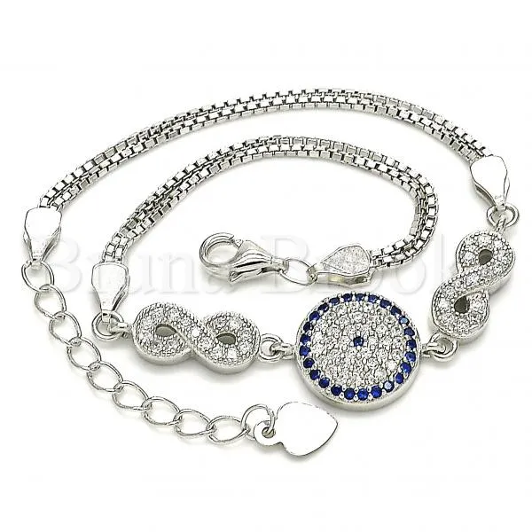 Sterling Silver 03.286.0028.07 Fancy Bracelet, Infinite Design, with Sapphire Blue and White Micro Pave, Polished Finish, Rhodium Tone