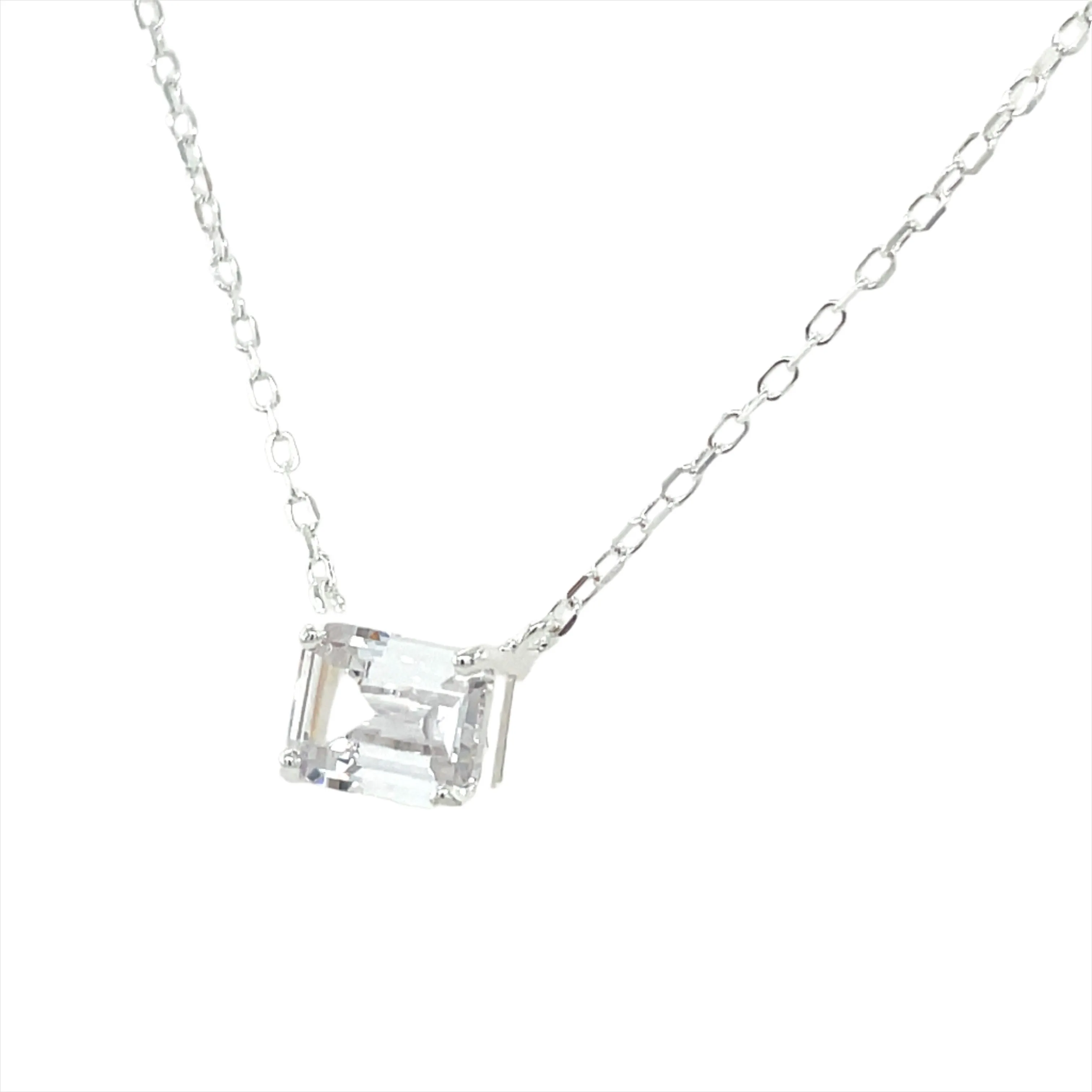 Sterling Silver Horizontal Emerald Cut Cz Pendant