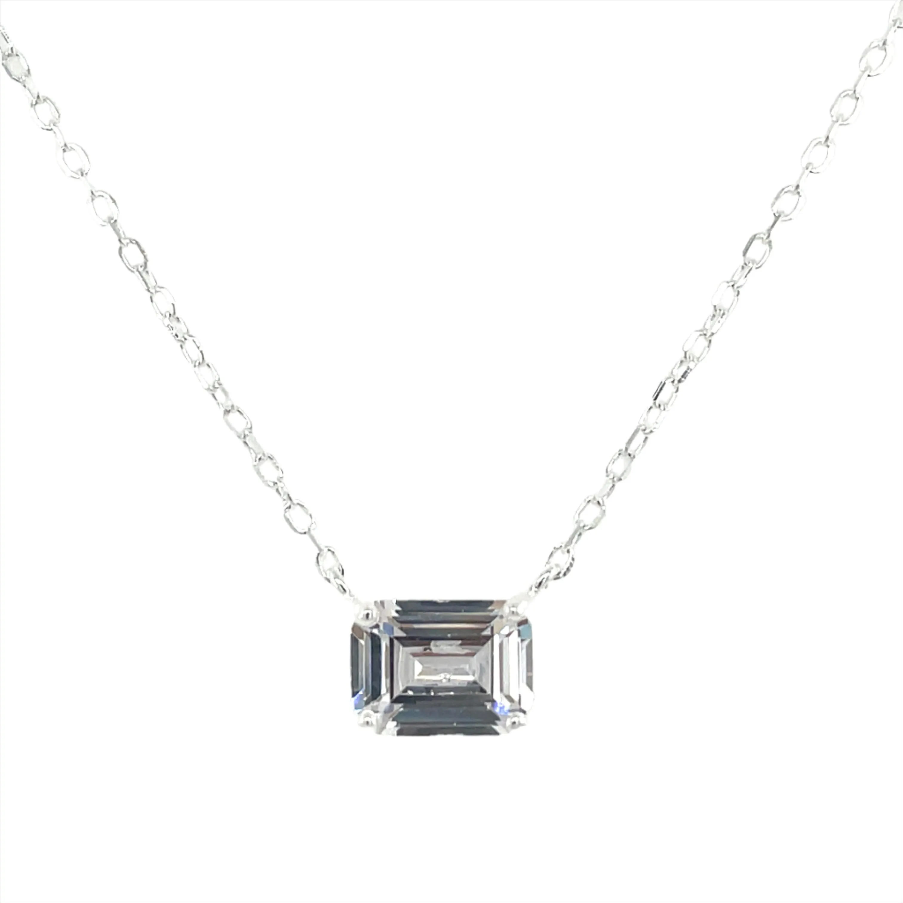 Sterling Silver Horizontal Emerald Cut Cz Pendant