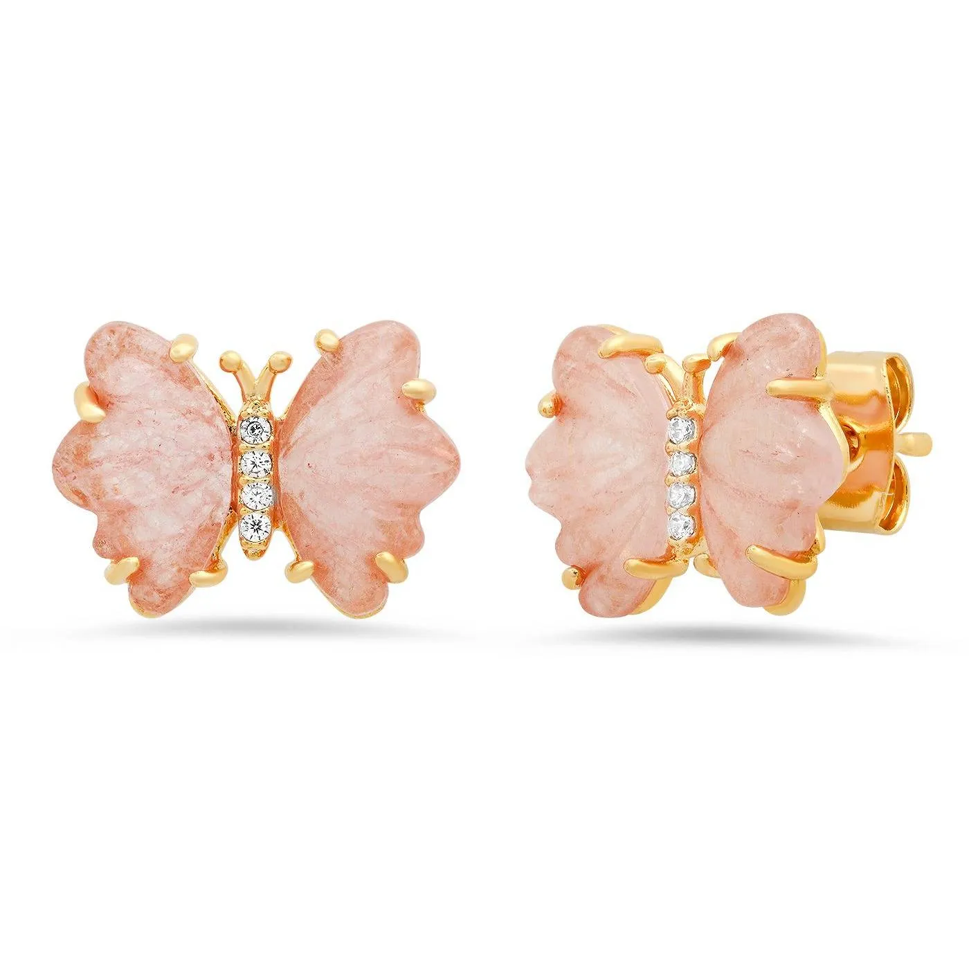 TAI PASTEL ROSE QUARTZ BUTTERFLY STUDS