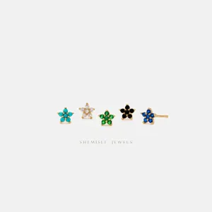 Tiny 5 Petal Flower Studs, White, Emerald, Turquoise, Sapphire, Black, Unisex, Gold, Silver SHEMISLI - SS321, SS322, SS323, SS324, SS325