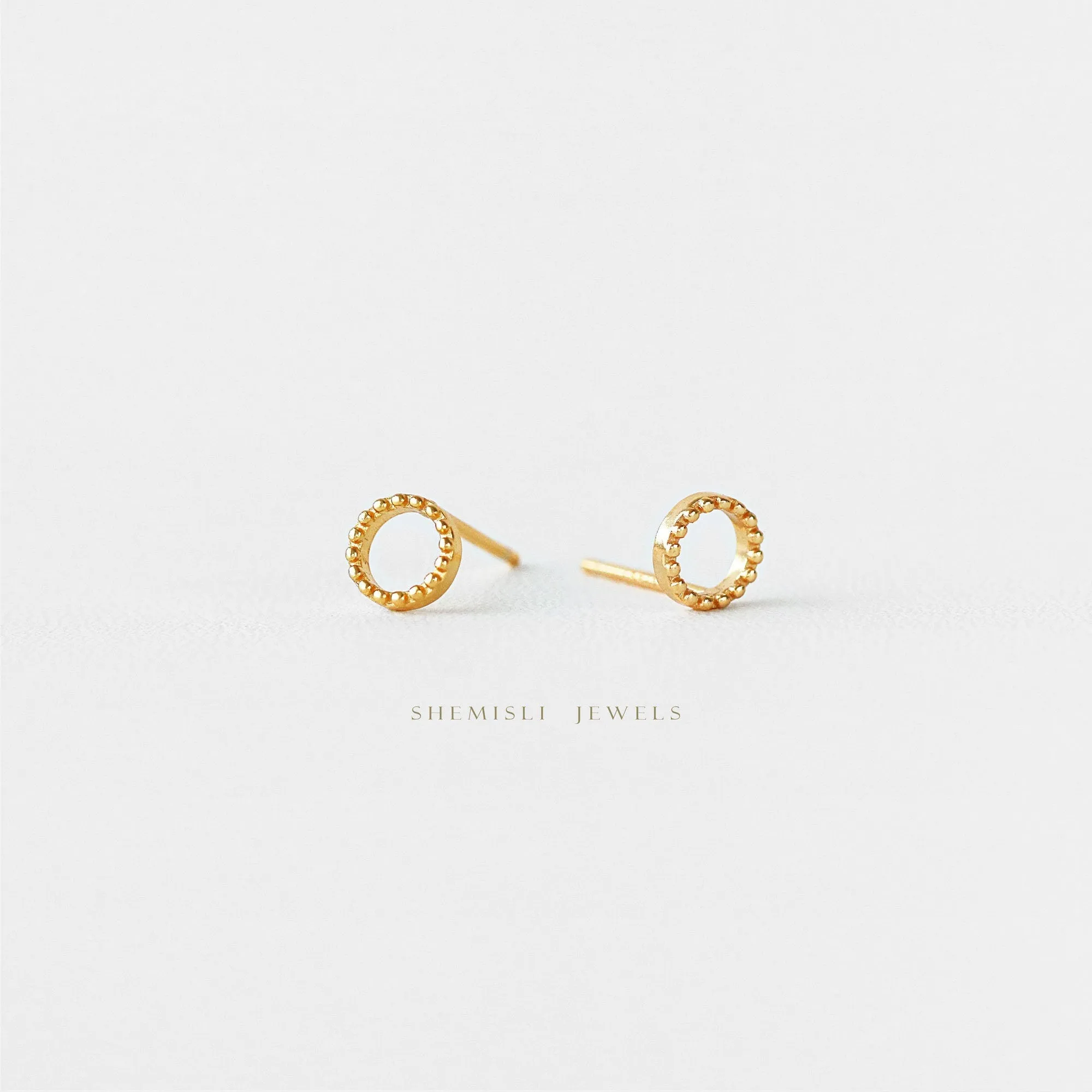 Tiny Dotty Open Circle Studs Earrings, Unisex, Gold, Silver SHEMISLI - SS132