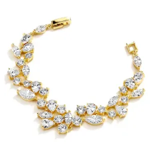 Top Selling Mosaic Shaped CZ Wedding Bracelet in 14K Gold Plating - Petite Size