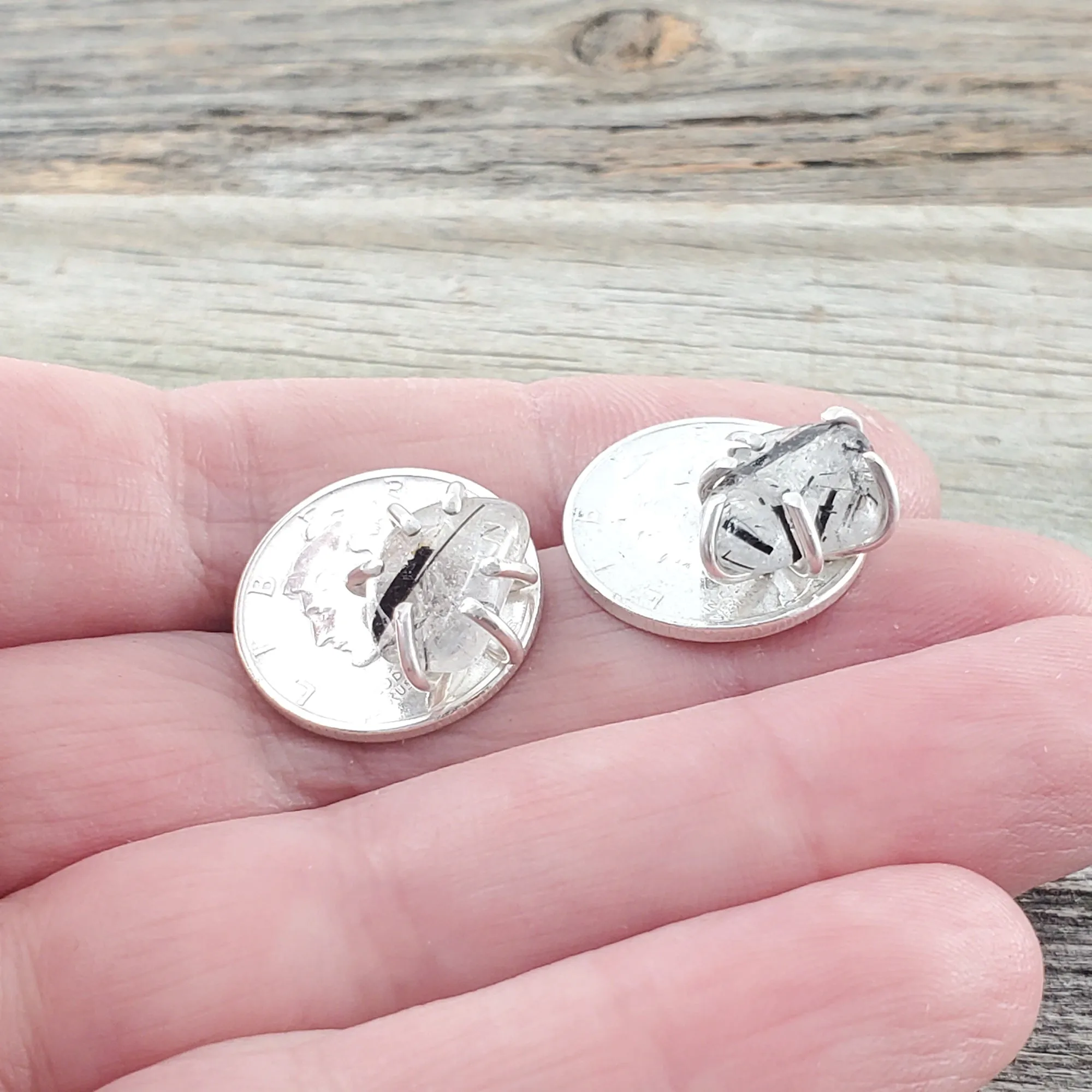 Tourmalinated Quartz Mercury Dime Stud Earrings