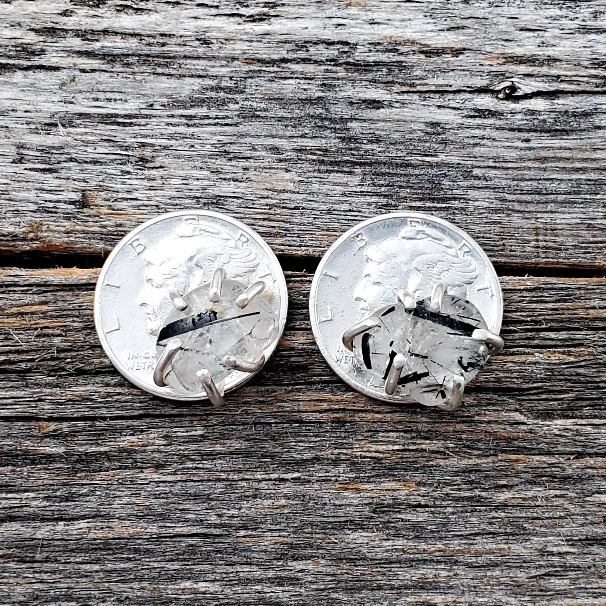 Tourmalinated Quartz Mercury Dime Stud Earrings