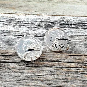 Tourmalinated Quartz Mercury Dime Stud Earrings