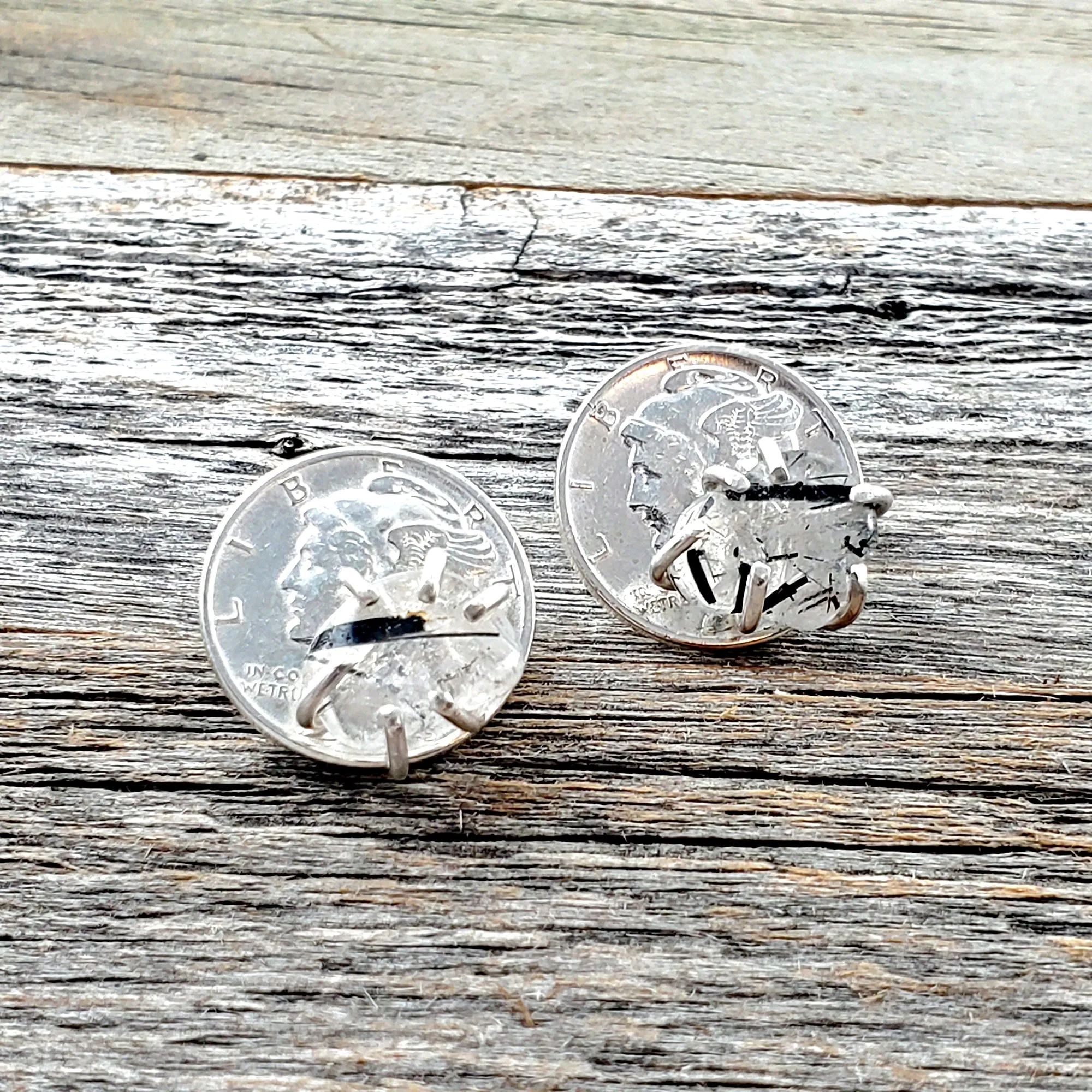 Tourmalinated Quartz Mercury Dime Stud Earrings